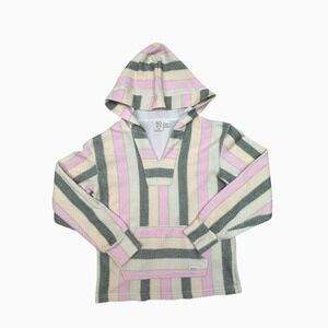 Roxy Girl Pullover Hoodie Girls 12‎ Multicolor Striped Terry V Neck Pocket